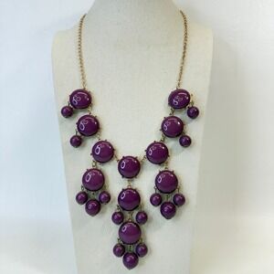 Purple Y2K Bubble‎ Statement Necklace Gold Tone Chain Bead Bib Chandelier